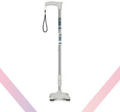 RUNMEX 4-Leg Walking Stick with Grey PVC Base – Adjustable for Elderly Use Walking Stick