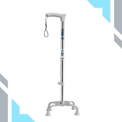 RUNMEX Height Adjustable Walking Stick – Broad Base Chrome Dori, Grey, Non-Slip Walking Stick