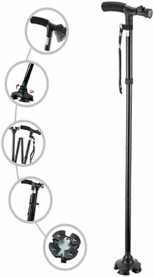 N2K2 Enterprise Portable Aluminum Alloy Handle Dependable Professional LED Light Walking Stick For Old Gentleman 4 Folding Sections Walking Stick for Old Men/Women Walking Stick