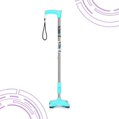 RUNMEX C-Green Anti-Skid 4-Leg PVC Base Walking Cane – Safe Mobility Aid Walking Stick