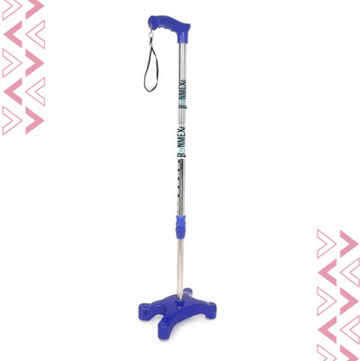 RUNMEX Blue Elderly Support Walking Stick – W-PVC Quad Base Adjustable Walking Stick