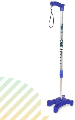 RUNMEX Blue Broad W-PVC Base 4-Leg Walking Cane – Lightweight Mobility Aid Walking Stick