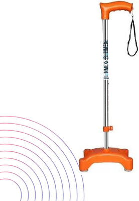 RUNMEX Orange Height Adjustable 4-Leg Walking Stick with Broad W-PVC Base Walking Stick