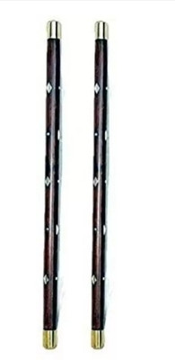 Hithika creation Wooden Carved Walking Rule Swagger Stick with Brass Work (Black) 24 Inch Combo Walking Stick