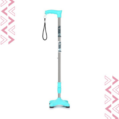 RUNMEX C-Green Walking Stick with New PVC Broad 4-Leg Base – Adjustable Height Walking Stick