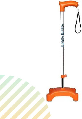 RUNMEX Orange Elderly Support Walking Stick – W-PVC Quad Base Adjustable Walking Stick