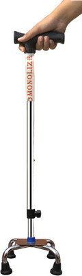 MONOLIZE Surgical 4 Leg Chrome Height Adjustable Men/Women/Old Age People Patient Walking Stick