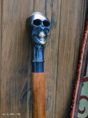 Global Handicrafts antique brass skull Head brown wood walking stick 87 Walking Stick