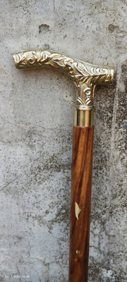 Global Handicrafts royal brass handmade brown wood inlay brass walking stick Walking Stick