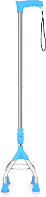 KBG Surgical 4 Leg Chrome Firozi Height Adjustable Men/Women/Old Age People Patient Walking Stick