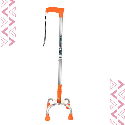 RUNMEX Durable 4-Leg Walking Stick with Broad Base Chrome Dori – Orange Finish Walking Stick