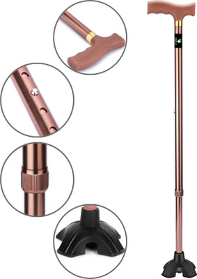 Dr. TORSO Copper Aluminium Quadpod Stick with Self Standing Base & Adjustable Height Walking Stick
