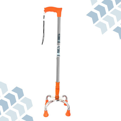 RUNMEX Orange Quad Walking Stick – Broad Base Chrome Dori, Ergonomic Grip & Adjustable Walking Stick