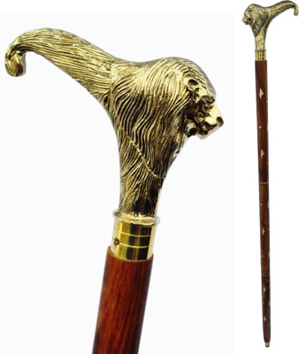 DecoGift Solid Brass Lion Head Handle Wooden Walking Stick Cane Vintage Designer Handmade Walking Stick