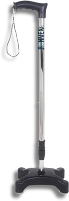 RUNMEX 4 Leg Sturdy & Stylish BLACK Quadripod Walking Stick for All Ages Walking Stick