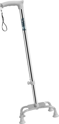 RUNMEX Anti-Slip 4 leg Grey Chrome Dori LightWeight & Adjustable for Comfort - Walking Stick