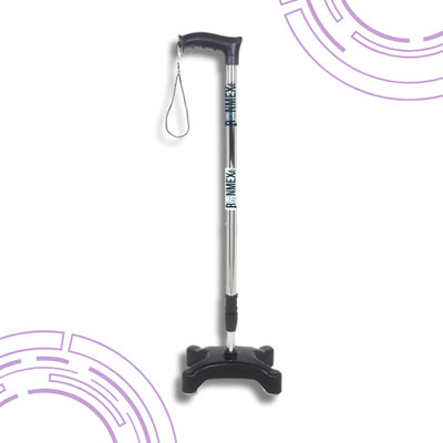 RUNMEX Black Quad Cane Walking Stick – Non-Slip W-PVC Base for Mobility Walking Stick
