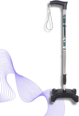 RUNMEX Black Adjustable Quad Cane with WPVC Base – Ideal for Seniors & Rehabilitation Walking Stick