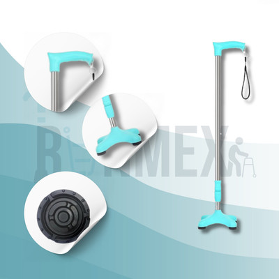 RUNMEX 4 Leg PVC Lightweight and Adjustable C Green Walking Stick