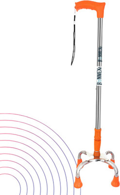 RUNMEX Broad Base Chrome Dori 4-Leg Walking Stick – Orange Mobility Aid for Seniors Walking Stick