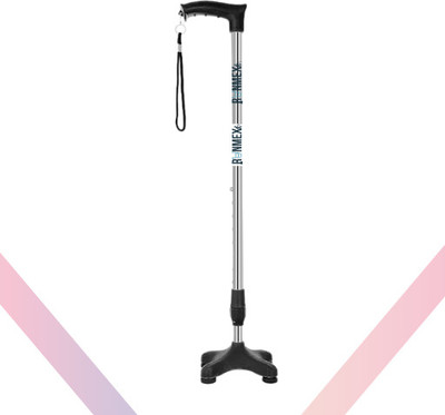 RUNMEX Black Height Adjustable 4-Leg Walking Stick with Broad PVC Base Walking Stick