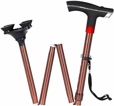 MCP Smart Folding Height Adjustable Walking Stick for Old People with LED Torch Light - 4 Leg Walking Stick