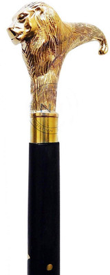 ShaniyaHub Brass Lion Head Design Handle Wooden Foldable Walking Stick Men/Women(Z05) Walking Stick