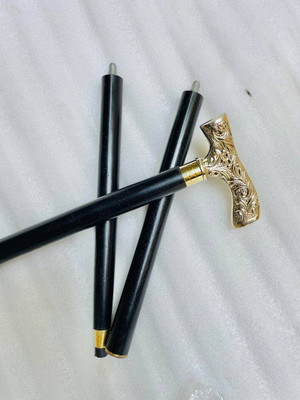 AntiqueHouse Handmade Wooden Designer Walking Hand Stick with Golden Handle | Wood Morning Walking Stick