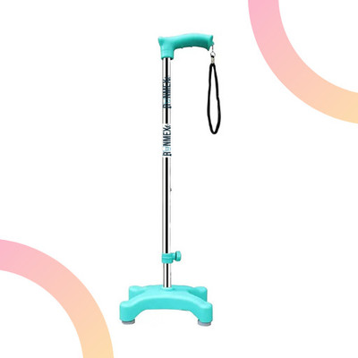 RUNMEX Height Adjustable 4-Leg Walking Stick with Broad C-Green WPVC Base Walking Stick