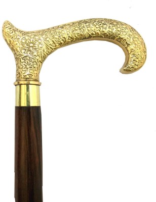 SANHARI CRAFTS Kashmiri Brass Golden Handle With Sheesham Wood 36-Inch Walking Stick