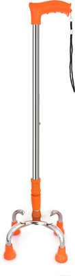 KDS SURGICAL 4 Leg Chrome Orange Shoe Height Adjustable Walking Stick