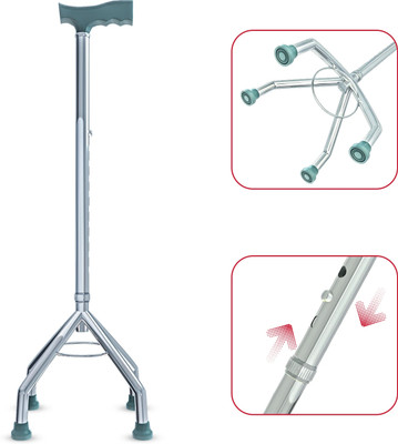 AGEasy Four-Legged Walking Stick Lightweight |Height Adjustable, Ergonomic Grip Walking Stick