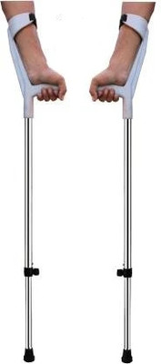 roston Surgical Elbow Grey and Steel Men/Women/Old People Height Adjustable 2 Piece ( heavy ) Walking Stick
