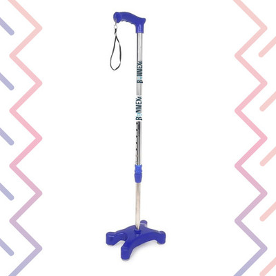 RUNMEX Blue Height Adjustable 4-Leg Walking Stick with Broad W-PVC Base Walking Stick