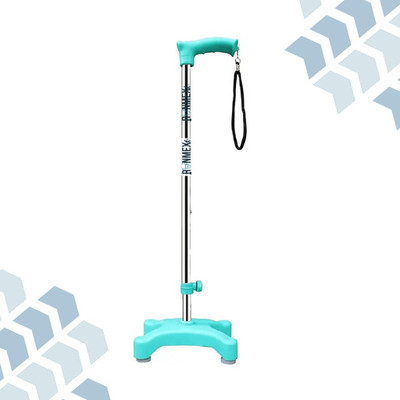 RUNMEX Walking Stick for Seniors with Broad C-Green WPVC Quad Base Walking Stick