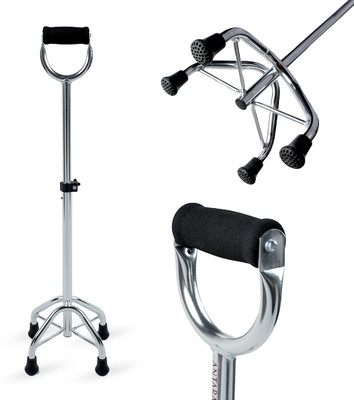 AGEasy Four Leg Walking Stick with U-Shaped Soft Foam Handle, Adjustable Height Walking Stick