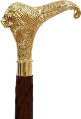 DOLENTERPRISES Brass Walking Stick Solid Vintage Designer Lion Head Wooden Cane Antique Style Walking Stick
