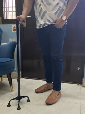 ASR SURGICAL Premium height adjustable Black 4 leg Walking Stick for peoples Walking Stick