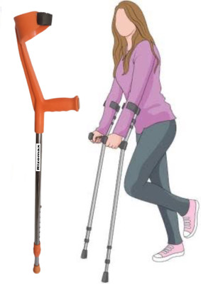 rizemax Light weight orange/narangi elbow crutch walking stick with height adjustable Walking Stick