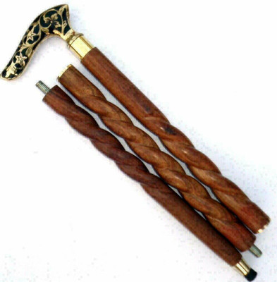 Global Handicrafts black leaf handle brown wood walking stick Walking Stick