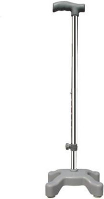 RUNMEX 4 Leg Grey Quadripod Chroome Height Adjustable Old People Walking Stick
