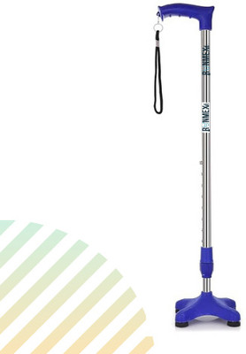 RUNMEX Blue PVC Base 4-Leg Walking Stick – Adjustable Cane for Balance Walking Stick