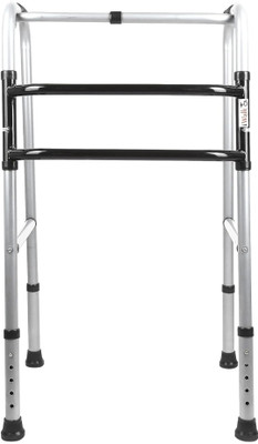 IWALK Height Adj. & Foldable Double Bar | Heavy Duty | Injured & Aged People | Silver Walking Stick