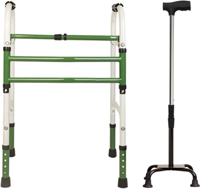 kgn surgical Light Weight Height Adjustable Foldable wr 76 Walker for Adult Patients & wK02 Walking Stick