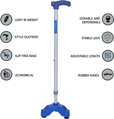 MAHIKA Healthcare Tripod L Shape Walking Stick with Antiskid Rubber Base Walking Stick