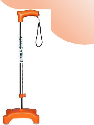 RUNMEX Orange Quad Base Walking Stick – Adjustable W-PVC Support for Seniors Walking Stick