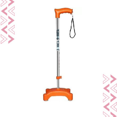 RUNMEX Orange W-PVC Base 4-Leg Walking Stick – Adjustable Cane for Balance Walking Stick