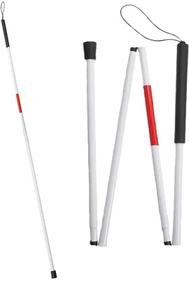 MCP 4 Folding Blind Cane Stick with Reflective Red and Long Grip Walking Stick