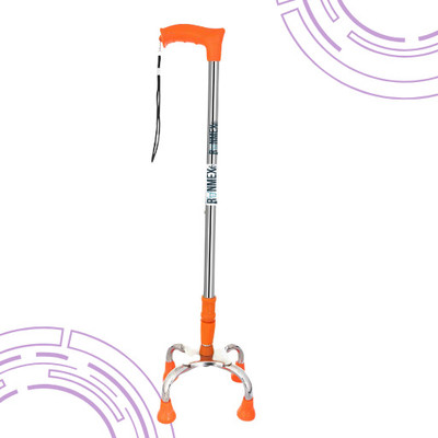 RUNMEX Broad Base Chrome Dori Quad Walking Stick – Height Adjustable, Orange Color Walking Stick
