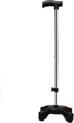 RUNMEX 4 Leg Black Quadripod Chroome Height Adjustable Old People Walking Stick